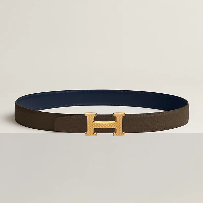H Guillochee Belt Buckle & Reversible Leather Strap 32 MM