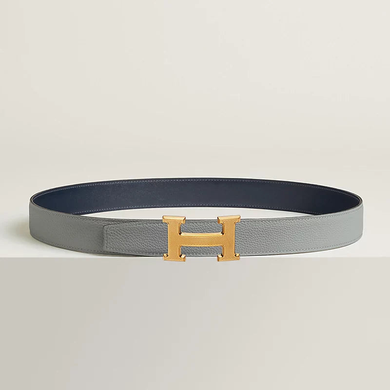 H Guillochee Belt Buckle & Reversible Leather Strap 32 MM