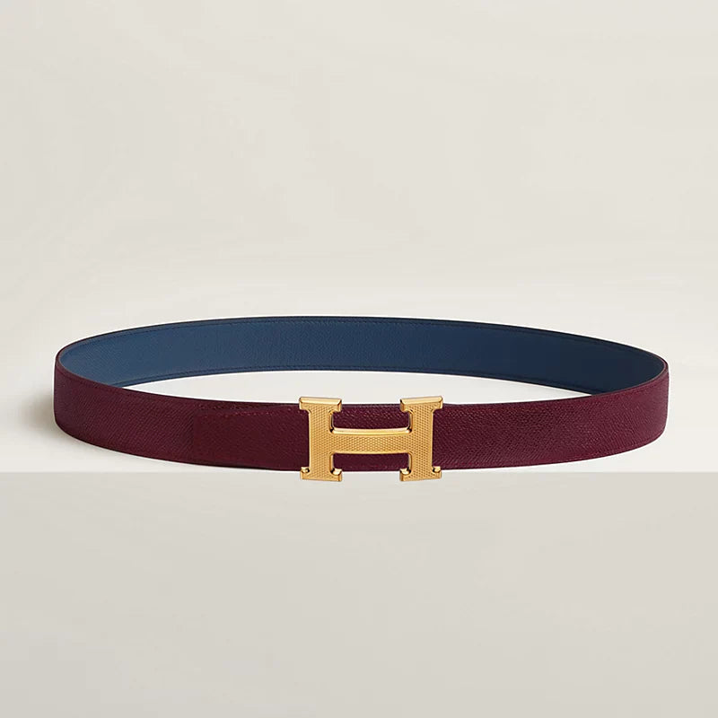 H Guillochee Belt Buckle & Reversible Leather Strap 32 MM