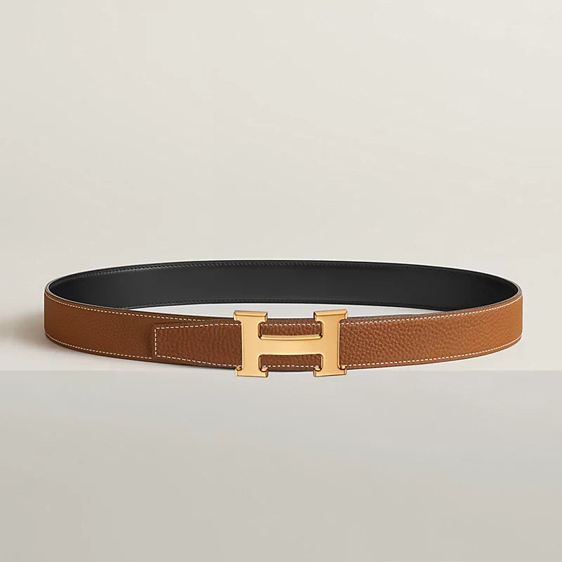 H Belt Buckle & Reversible Leather Strap 32 MM