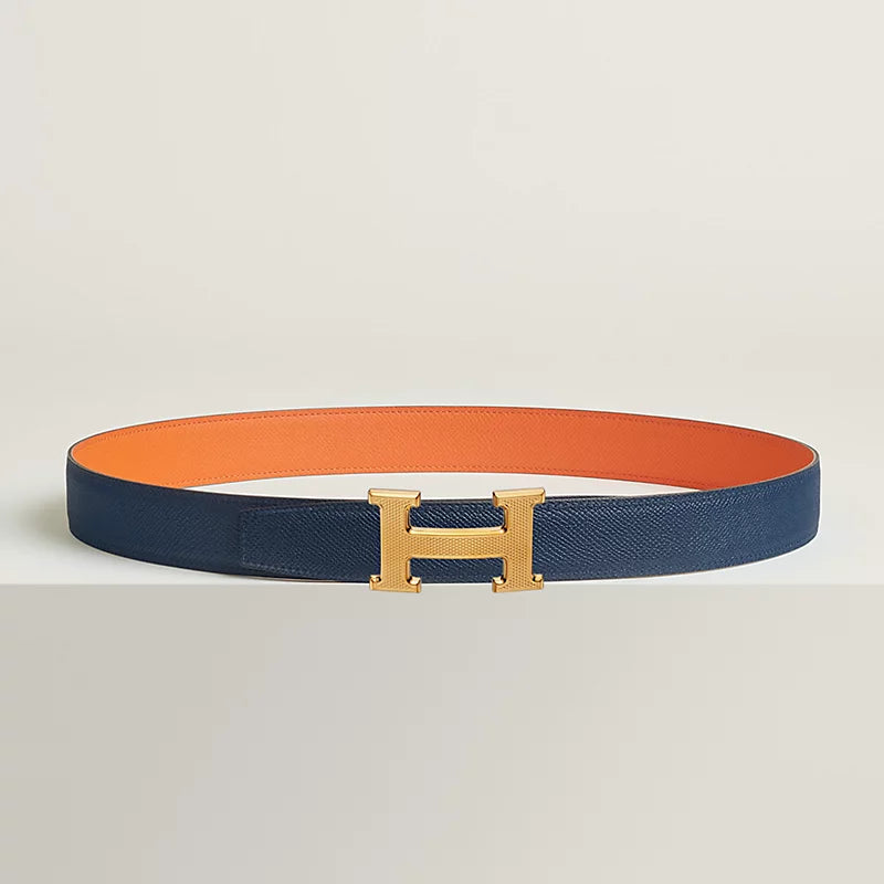 H Guillochee Belt Buckle & Reversible Leather Strap 32 MM