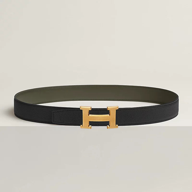 H Guillochee Belt Buckle & Reversible Leather Strap 32 MM