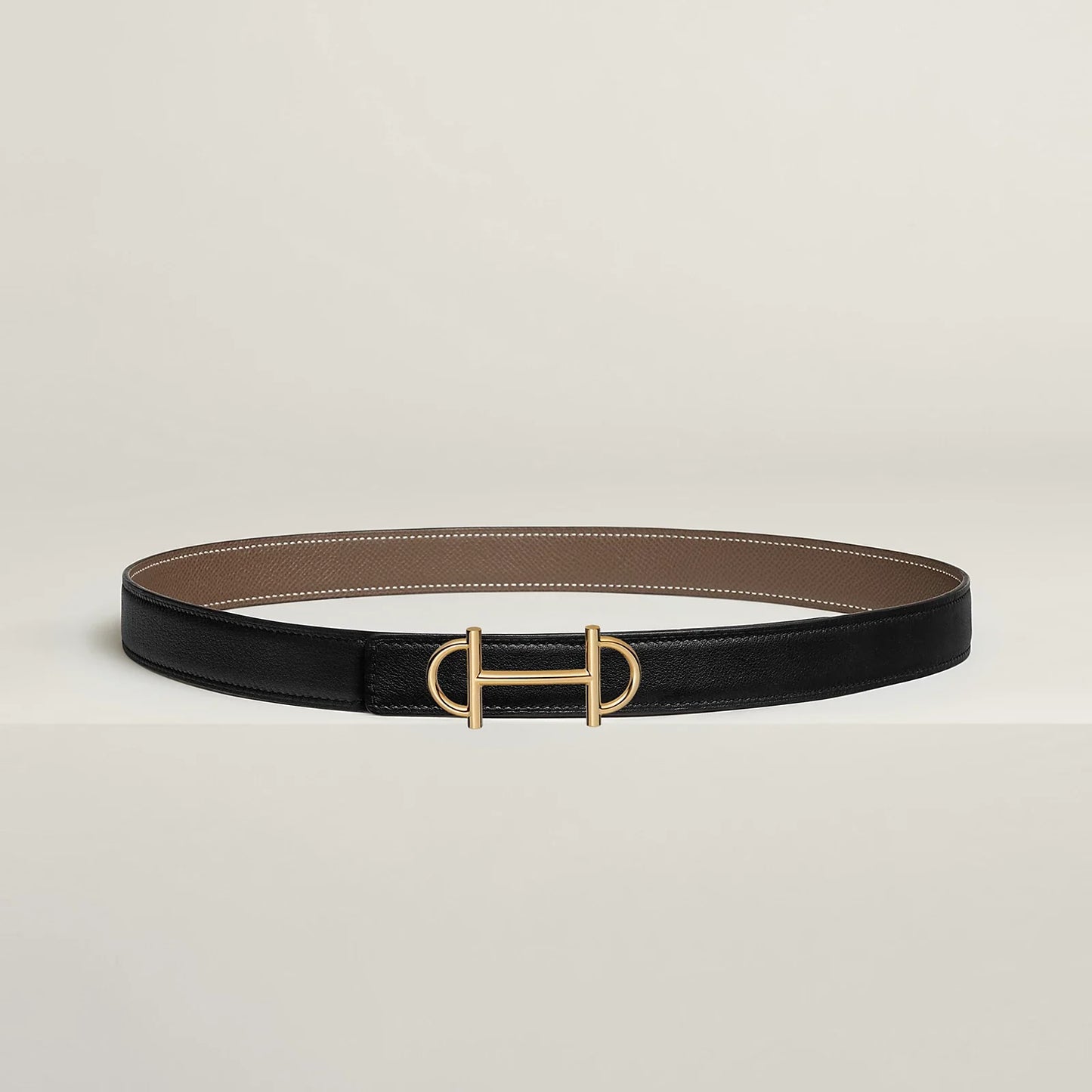 NOIR / GOLD-HAVANE / MAUVE PÂLE  GAMMA BELT BUCKLE & REVERSIBLE LEATHER STRAP 24 MM
