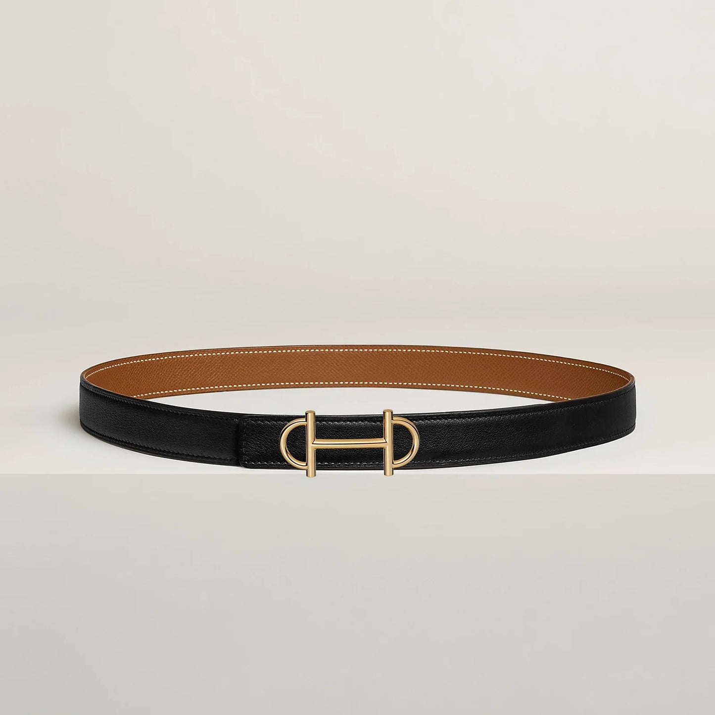 NOIR / GOLD-HAVANE / MAUVE PÂLE  GAMMA BELT BUCKLE & REVERSIBLE LEATHER STRAP 24 MM