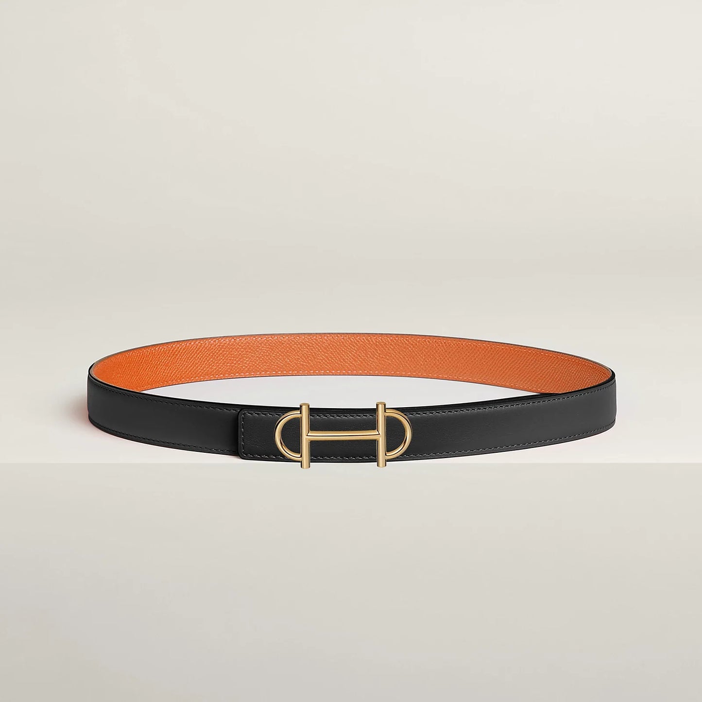 NOIR / GOLD-HAVANE / MAUVE PÂLE  GAMMA BELT BUCKLE & REVERSIBLE LEATHER STRAP 24 MM