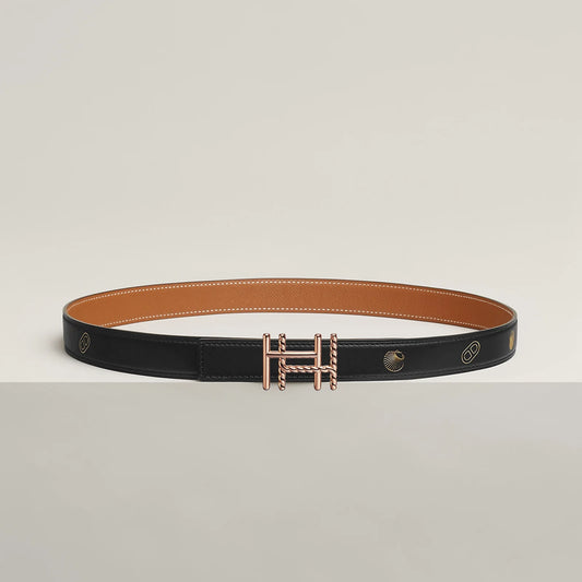 H AU CARRE TWIST BELT BUCKLE & REVERSIBLE LEATHER STRAP 24 MM
