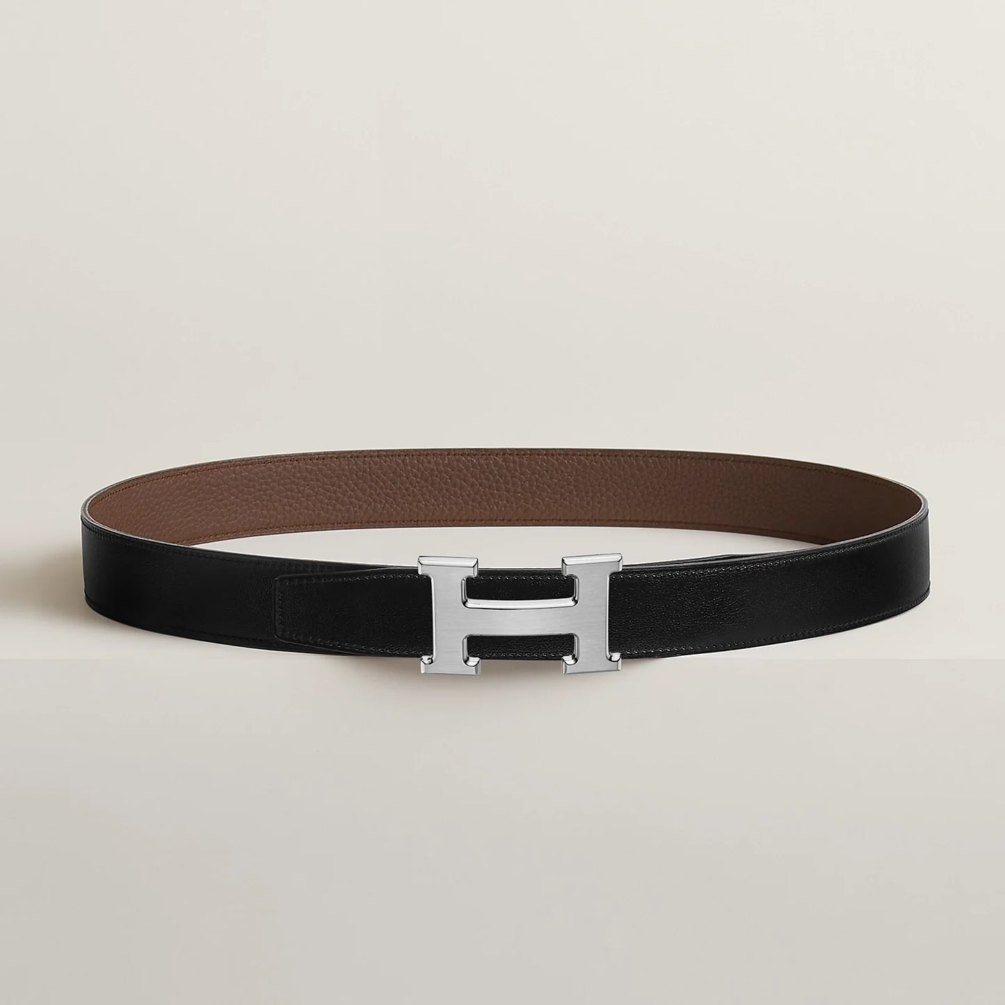NOIR / GOLD-BLEU MARINE / ÉCORCE H BELT BUCKLE & REVERSIBLE LEATHER STRAP 32 MM