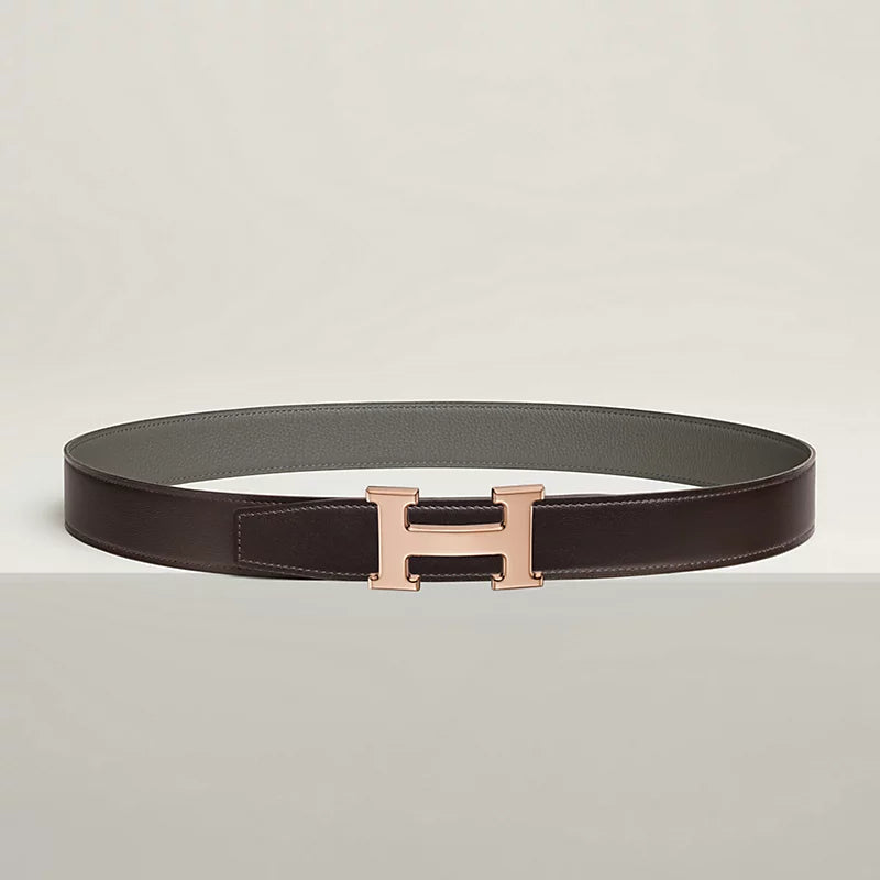 Noir / Gold - Bleu Marine / Écorce H Belt Buckle & Reversible Leather Strap 32 Mm