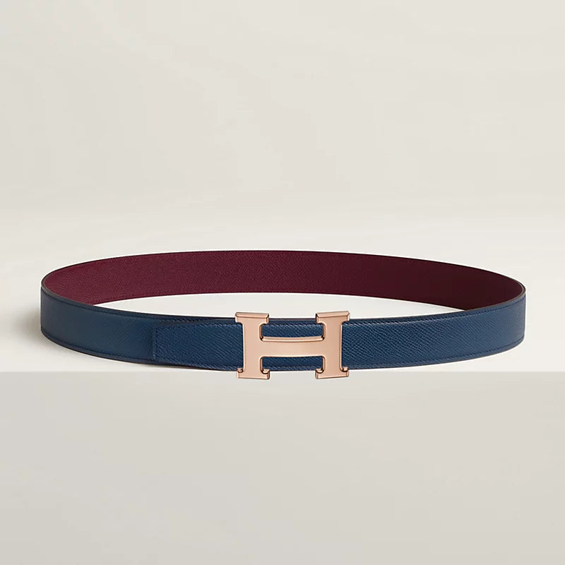 VERT-DE-GRIS / GOLD - NOIR / ÉBÈNE  H BELT BUCKLE & REVERSIBLE LEATHER STRAP 32 MM