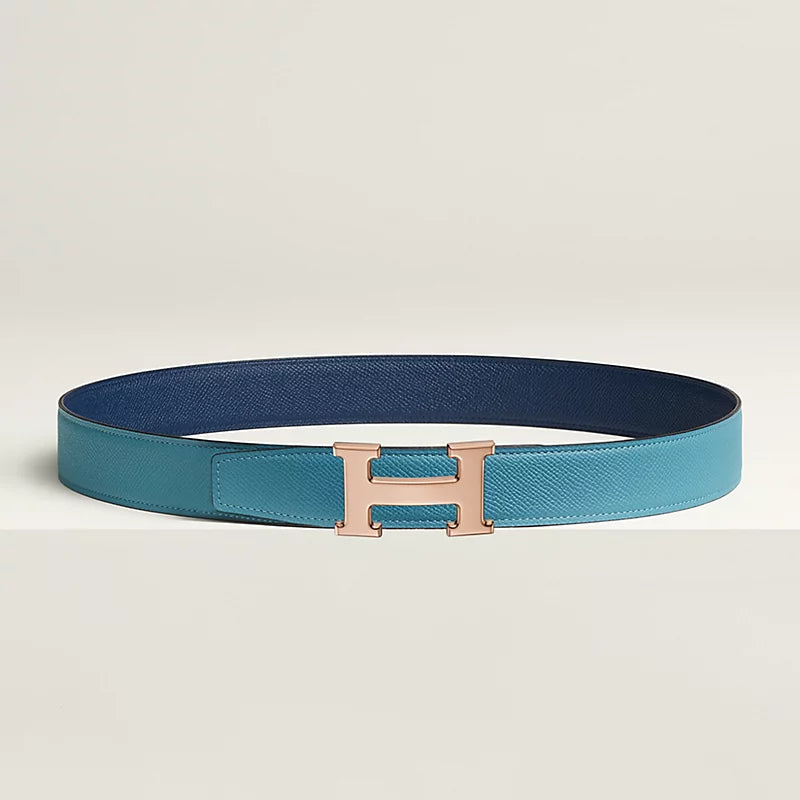 VERT-DE-GRIS / GOLD - NOIR / ÉBÈNE  H BELT BUCKLE & REVERSIBLE LEATHER STRAP 32 MM