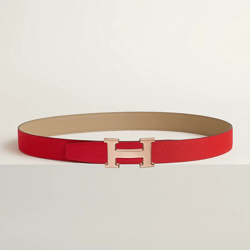 VERT-DE-GRIS / GOLD - NOIR / ÉBÈNE  H BELT BUCKLE & REVERSIBLE LEATHER STRAP 32 MM