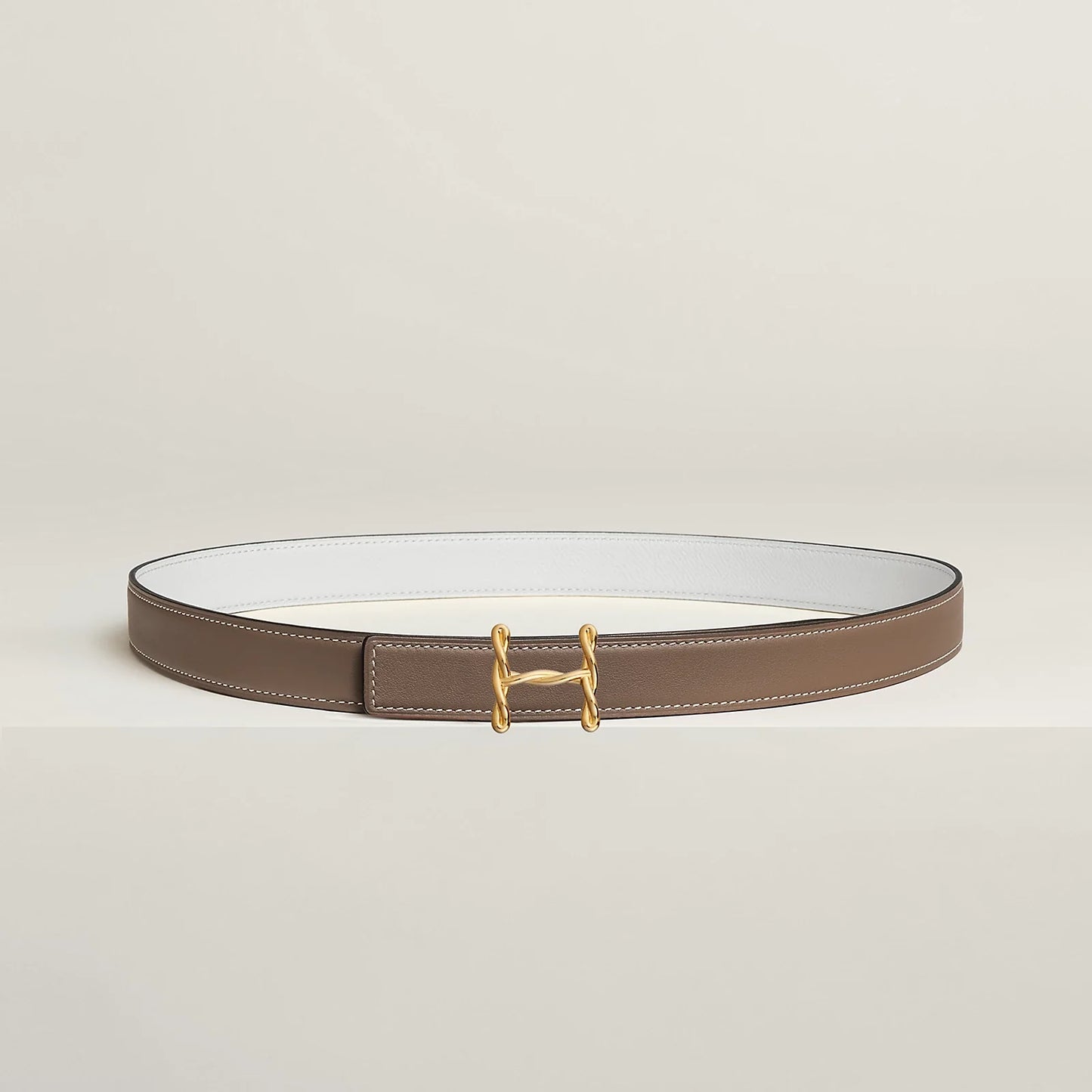 NOIR / GOLD- HAVANE / MAUVE PÂLE  H TORSADE BELT BUCKLE & REVERSIBLE LEATHER STRAP 24 MM