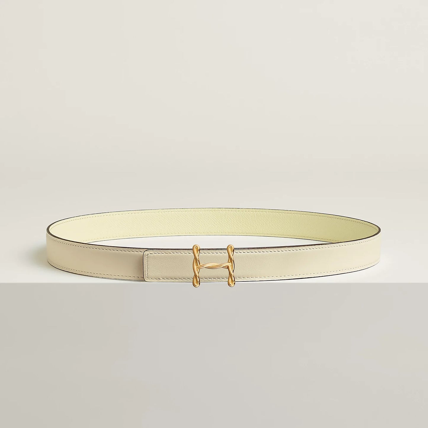 NATUREL SABLE / ORANGE FIELD - SÉSAME / VERT CYPRÈS H TORSADE BELT BUCKLE & REVERSIBLE LEATHER STRAP 24 MM