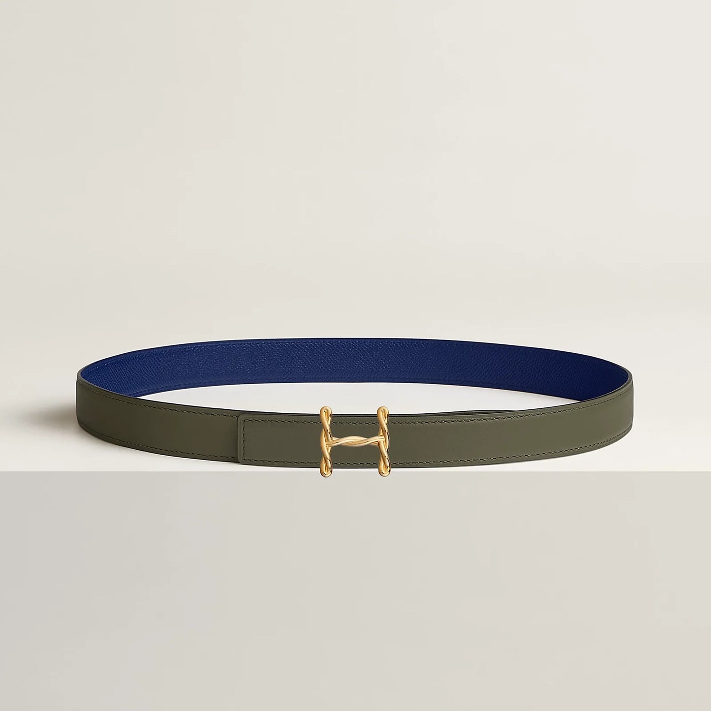 NATUREL SABLE / ORANGE FIELD - SÉSAME / VERT CYPRÈS H TORSADE BELT BUCKLE & REVERSIBLE LEATHER STRAP 24 MM