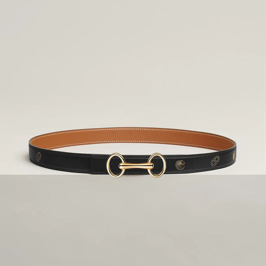 NOIR / GOLD - HAVANE / MAUVE PÂLE  HERITAGE BELT BUCKLE & HERMÈS SUR MER REVERSIBLE LEATHER STRAP 24 MM