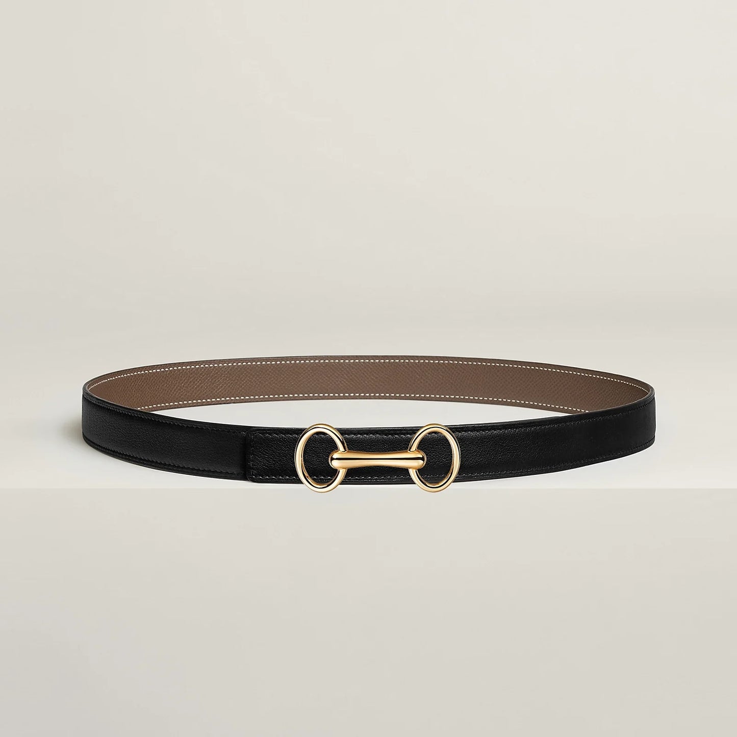 NOIR / GOLD - HAVANE / MAUVE PÂLE  HERITAGE BELT BUCKLE & HERMÈS SUR MER REVERSIBLE LEATHER STRAP 24 MM