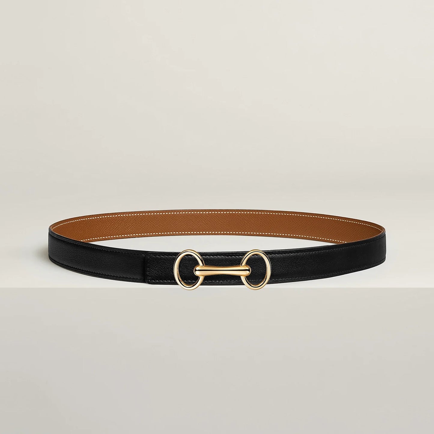 NOIR / GOLD - HAVANE / MAUVE PÂLE  HERITAGE BELT BUCKLE & HERMÈS SUR MER REVERSIBLE LEATHER STRAP 24 MM