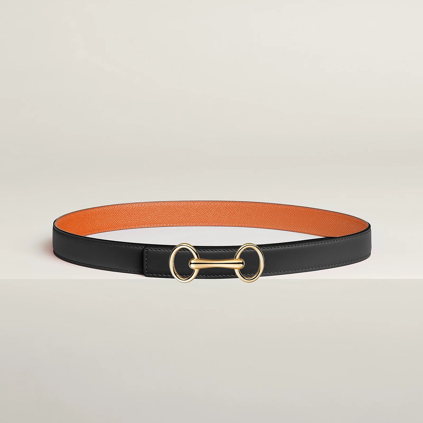 NOIR / GOLD - HAVANE / MAUVE PÂLE  HERITAGE BELT BUCKLE & HERMÈS SUR MER REVERSIBLE LEATHER STRAP 24 MM