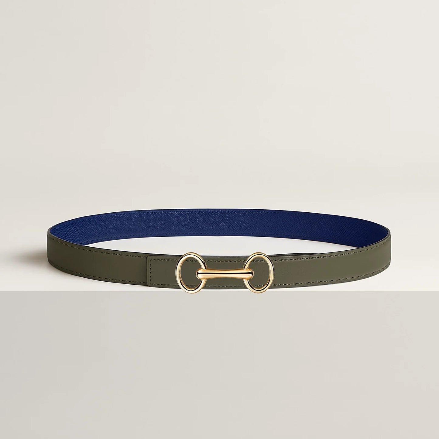 NATUREL SABLE / ORANGE FIELD-SÉSAME / VERT CYPRÈS  HERITAGE BELT BUCKLE & REVERSIBLE LEATHER STRAP 24 MM