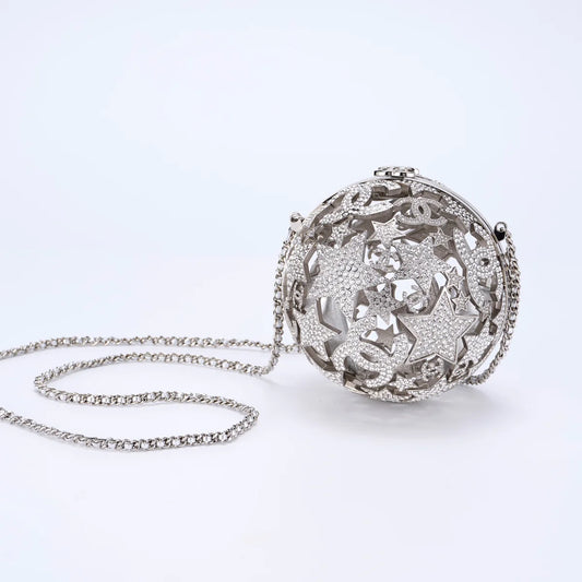 Chanel 25A silver star-patterned spherical evening bag 01