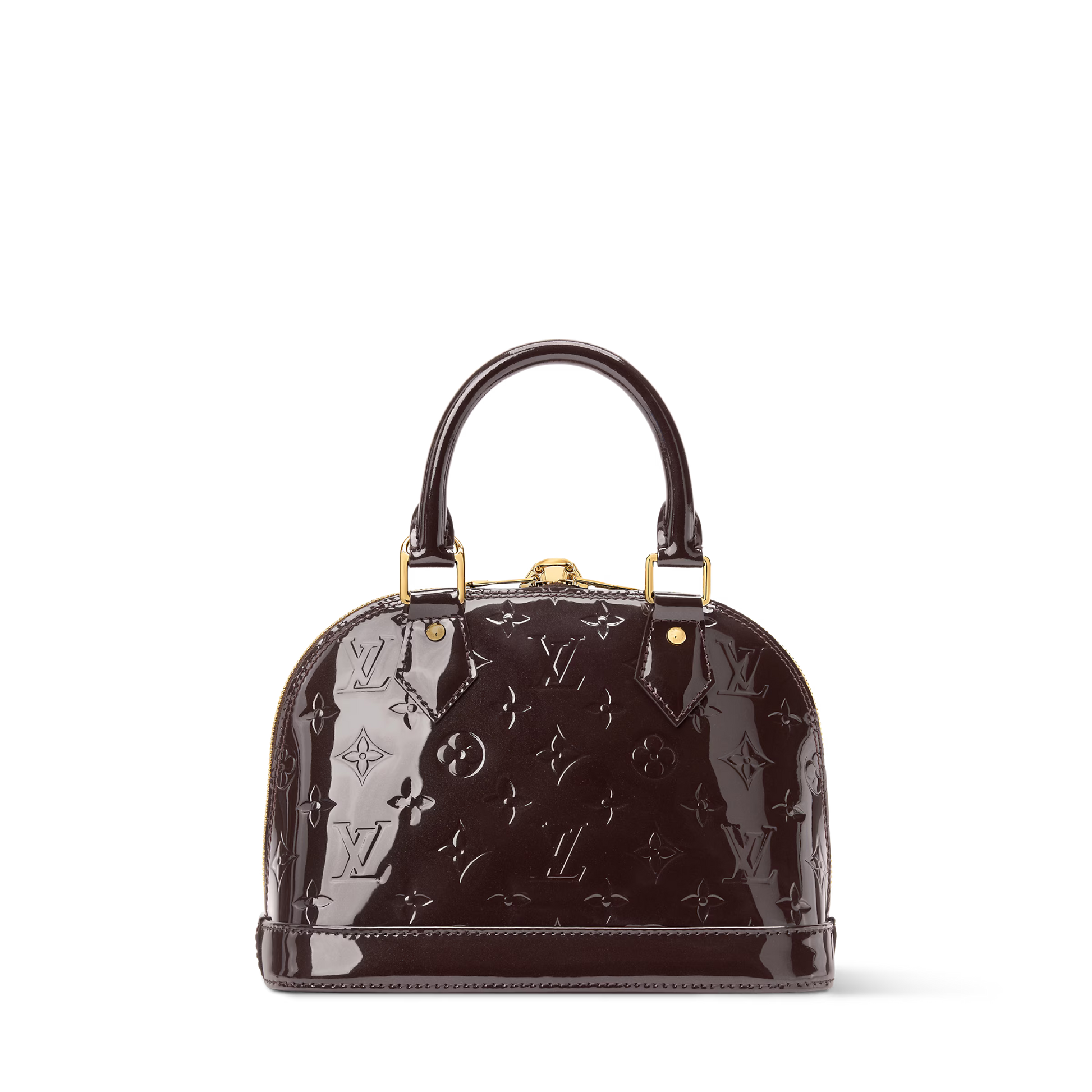 Alma BB Varnished Cowhide Leather Datewood Top Handle Bag