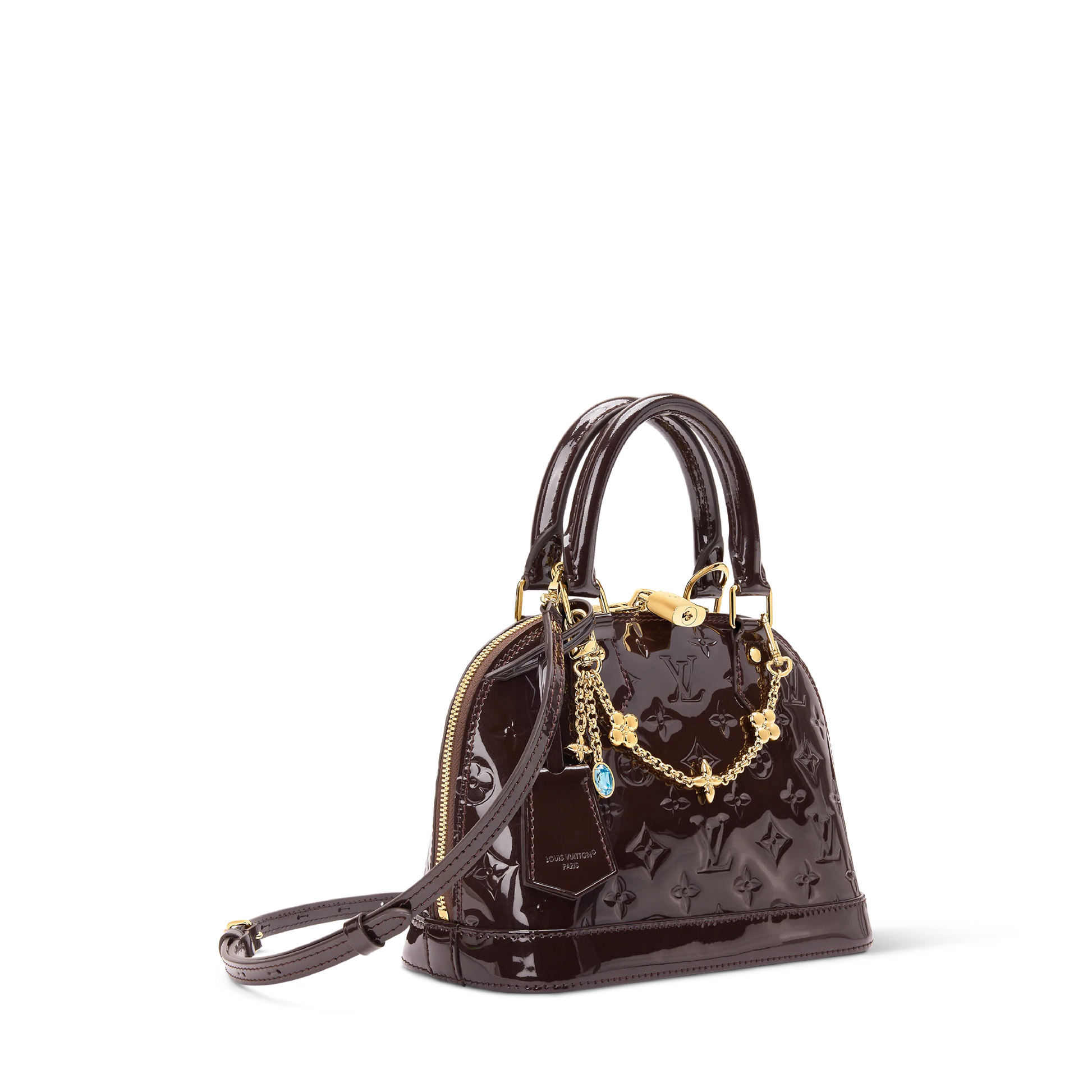 Alma BB Varnished Cowhide Leather Datewood Top Handle Bag
