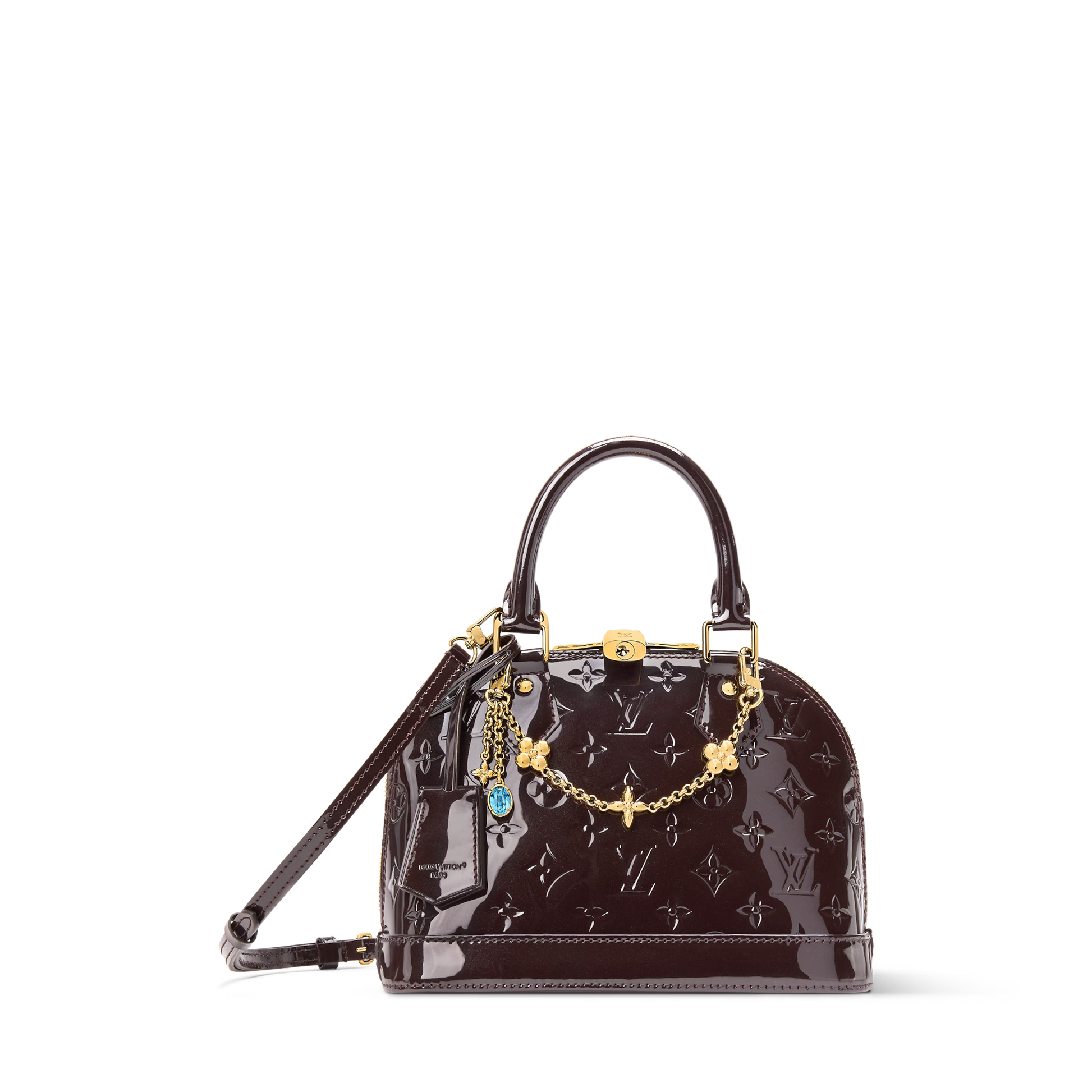 Alma BB Varnished Cowhide Leather Datewood Top Handle Bag