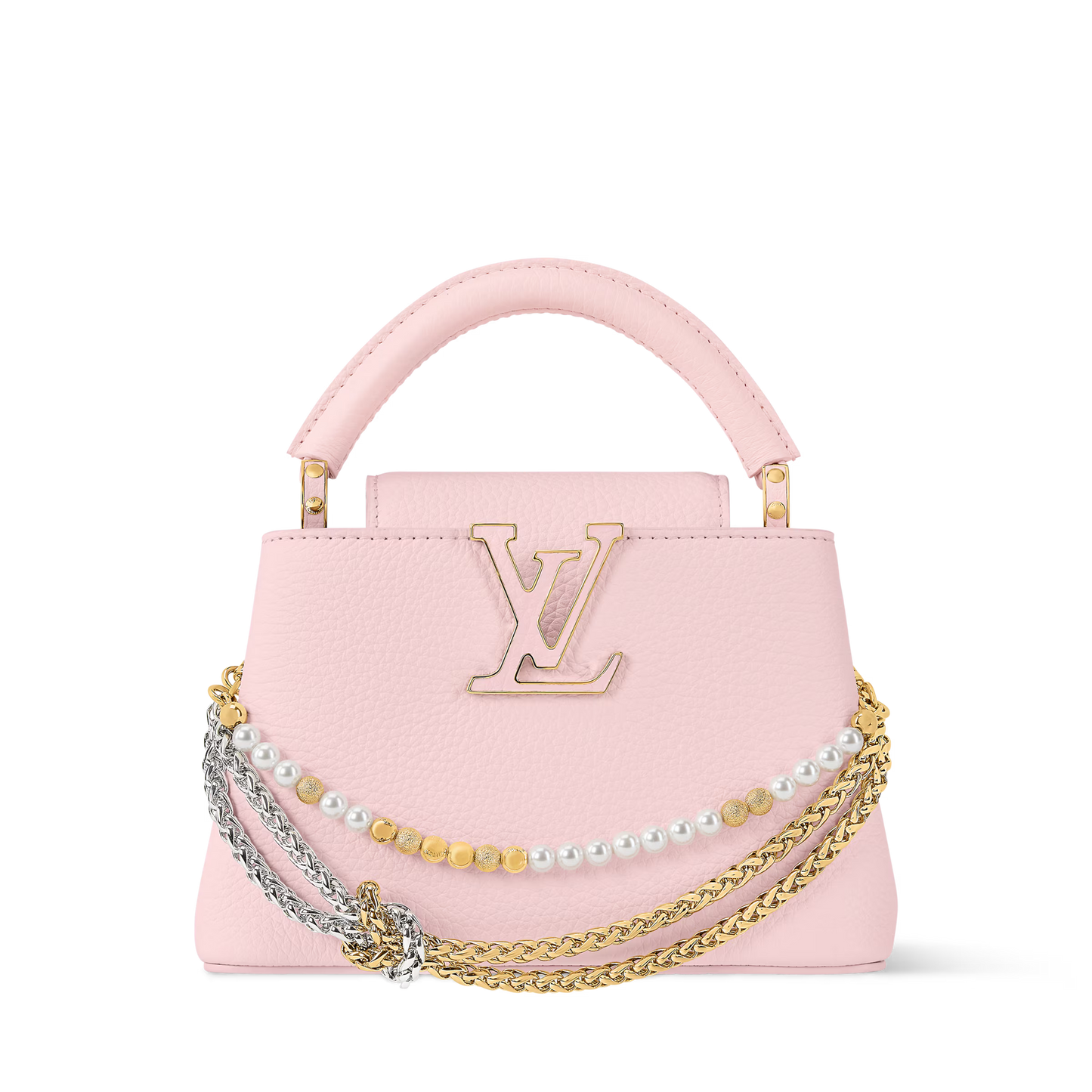 Capucines Mini Grained Leather Black Top Handle Bag