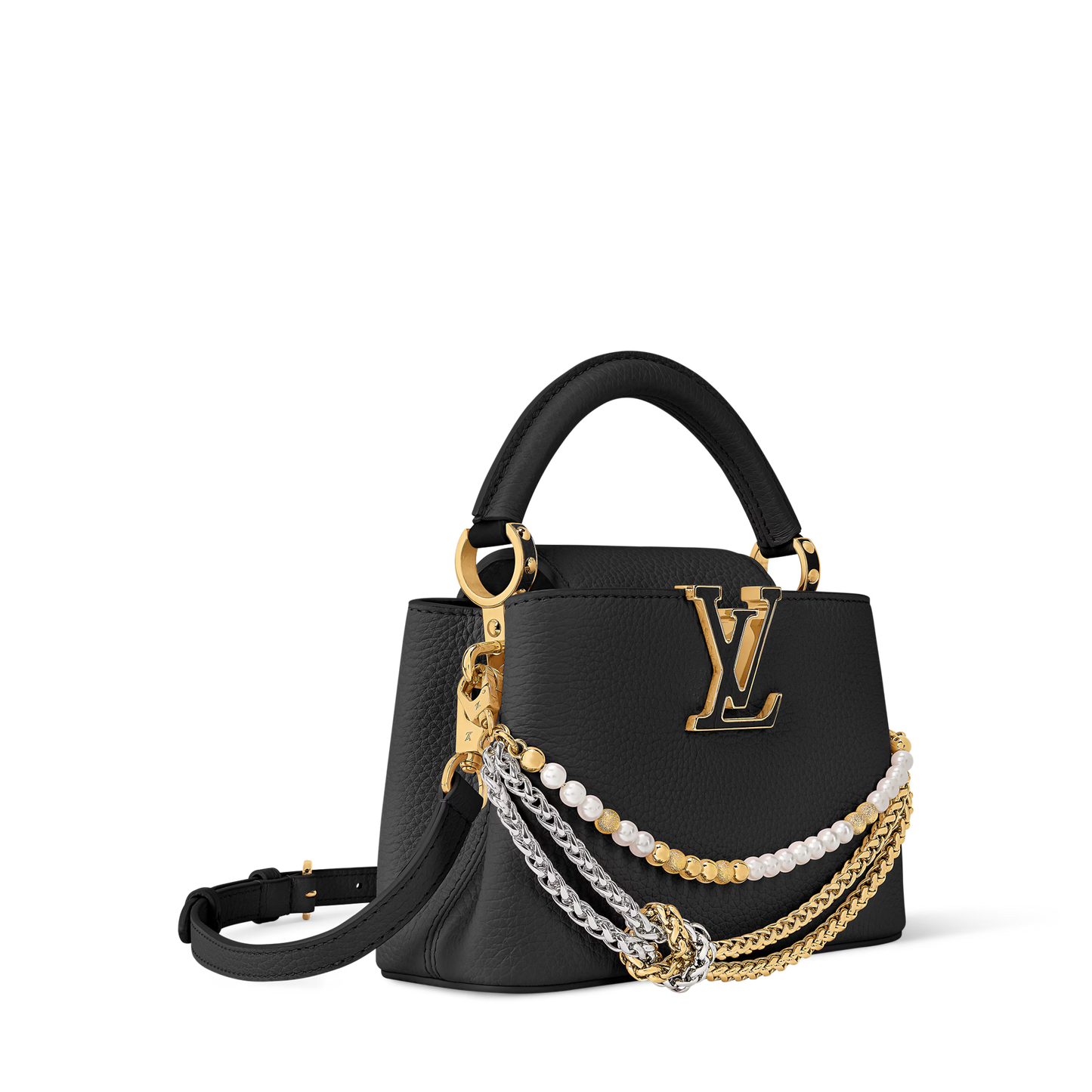 Capucines Mini Grained Leather Black Top Handle Bag