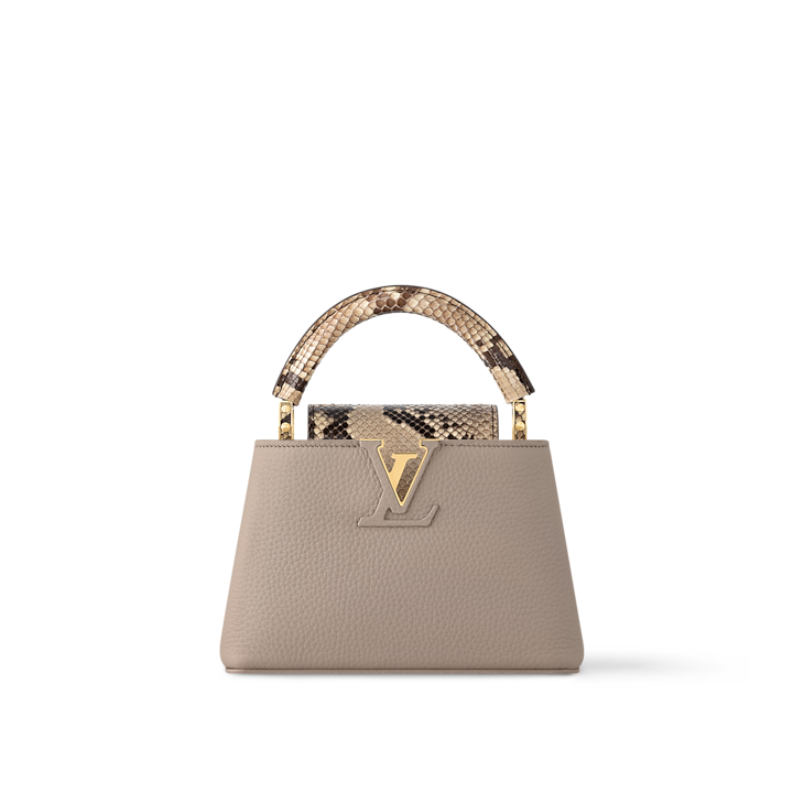 Capucines Mini Taurillon Leather Python Trim Top Handle Bag