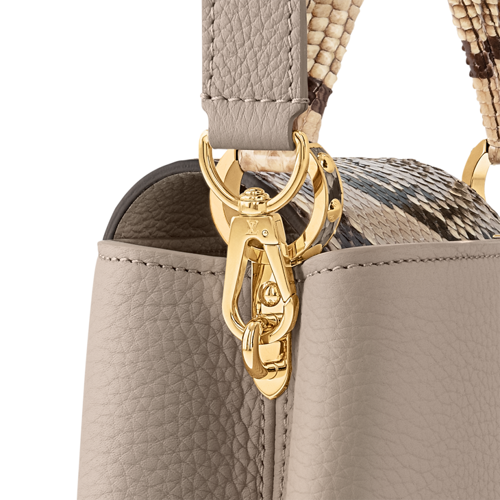 Capucines Mini Taurillon Leather Python Trim Top Handle Bag