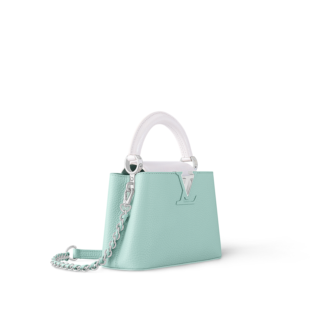 Capucines Mini Calfskin Leather Opaline Green Top Handle Bag
