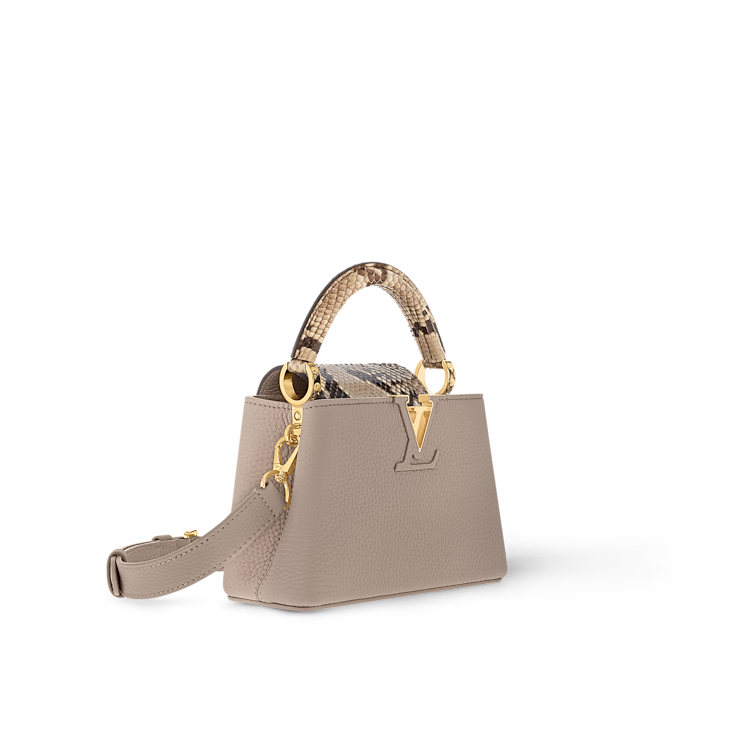 Capucines Mini Taurillon Leather Python Trim Top Handle Bag