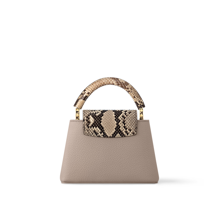 Capucines Mini Taurillon Leather Python Trim Top Handle Bag