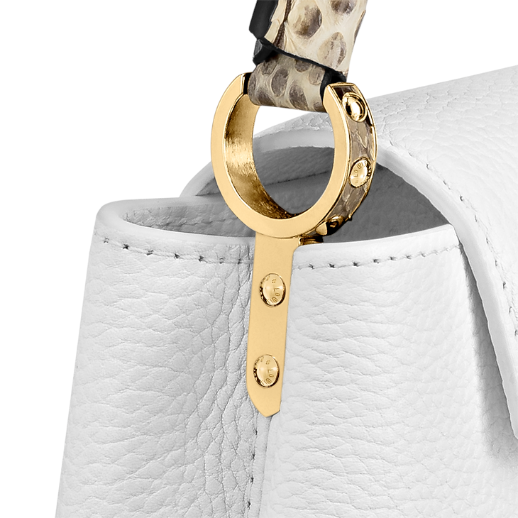 Capucines Mini Taurillon Leather Python Trim Top Handle Bag