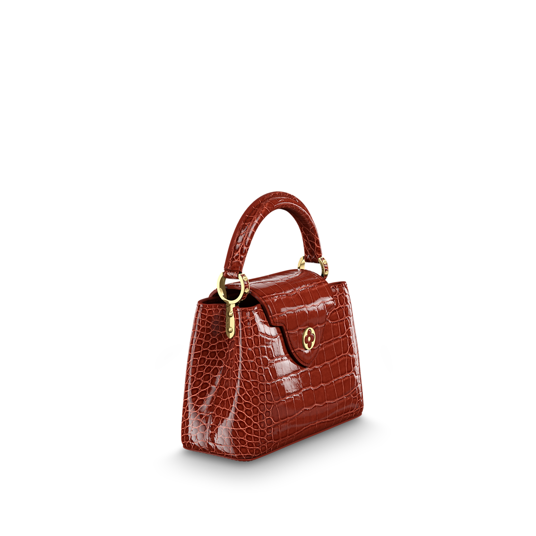 Capucines Mini Alligator Leather Brown Top Handle Bag