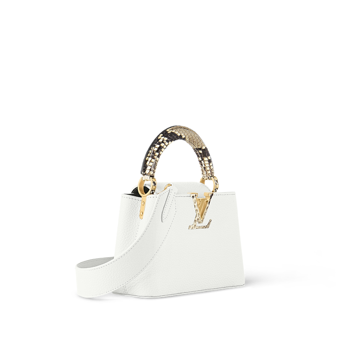 Capucines Mini Taurillon Leather Python Trim Top Handle Bag