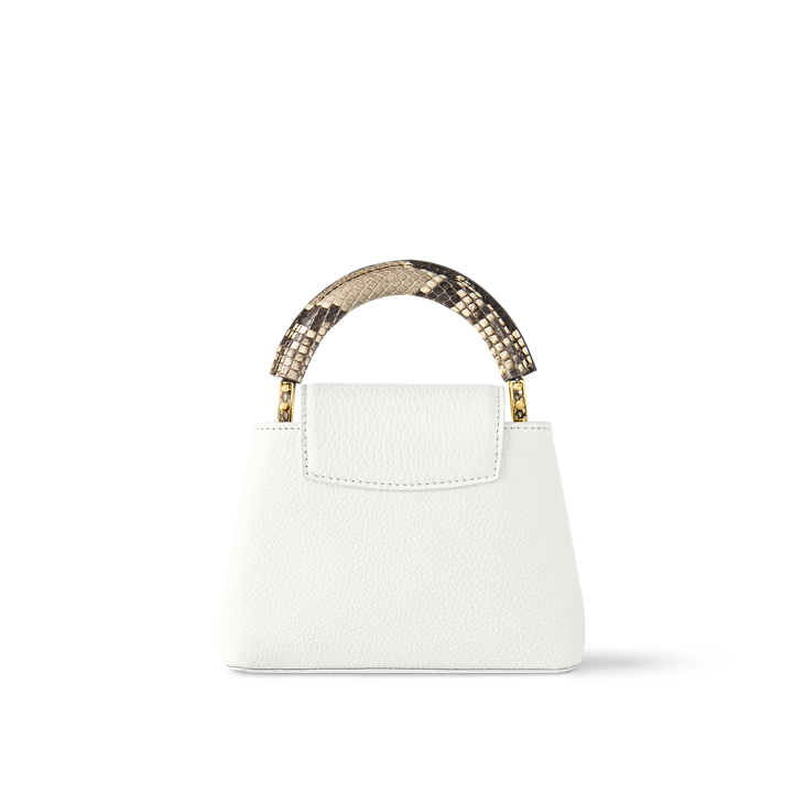 Capucines Mini Taurillon Leather Python Trim Top Handle Bag