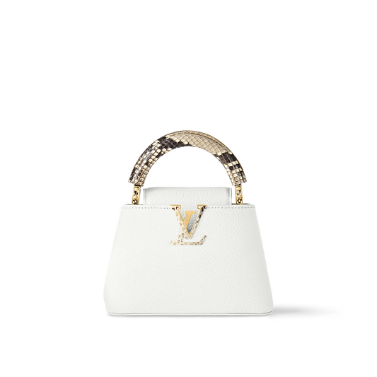 Capucines Mini Taurillon Leather Python Trim Top Handle Bag