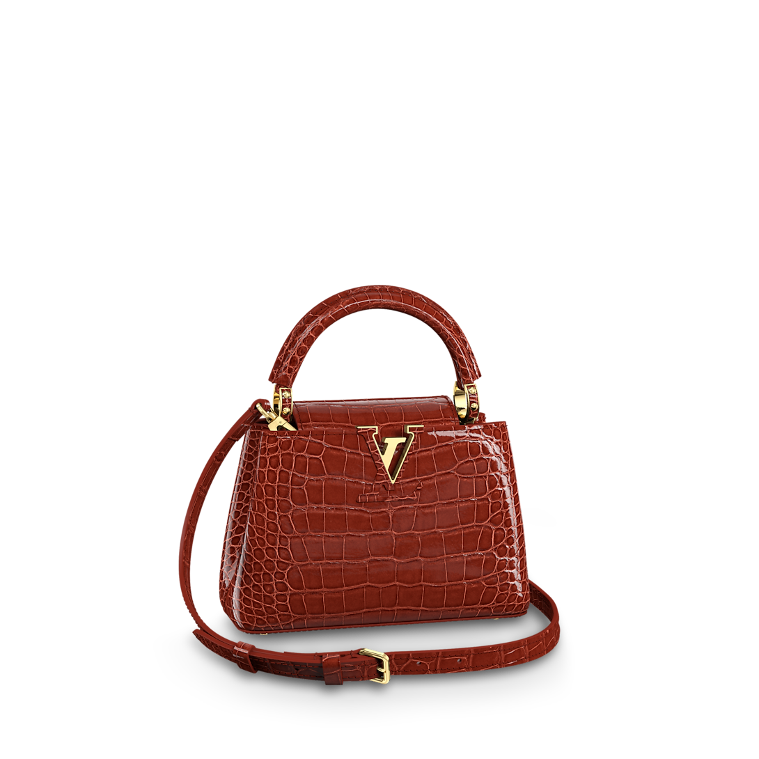 Capucines Mini Alligator Leather Brown Top Handle Bag