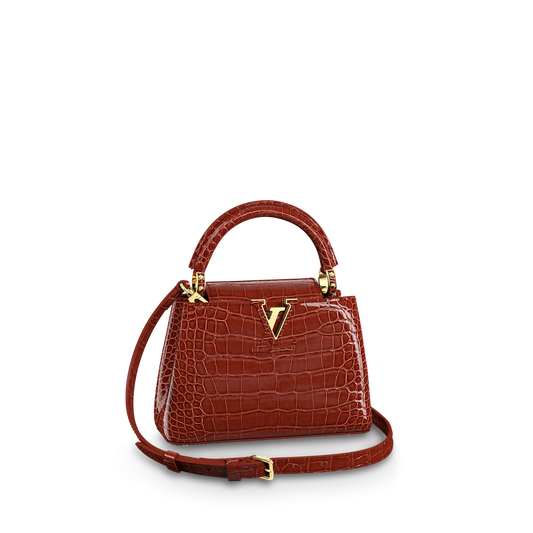 Capucines Mini Alligator Leather Brown Top Handle Bag
