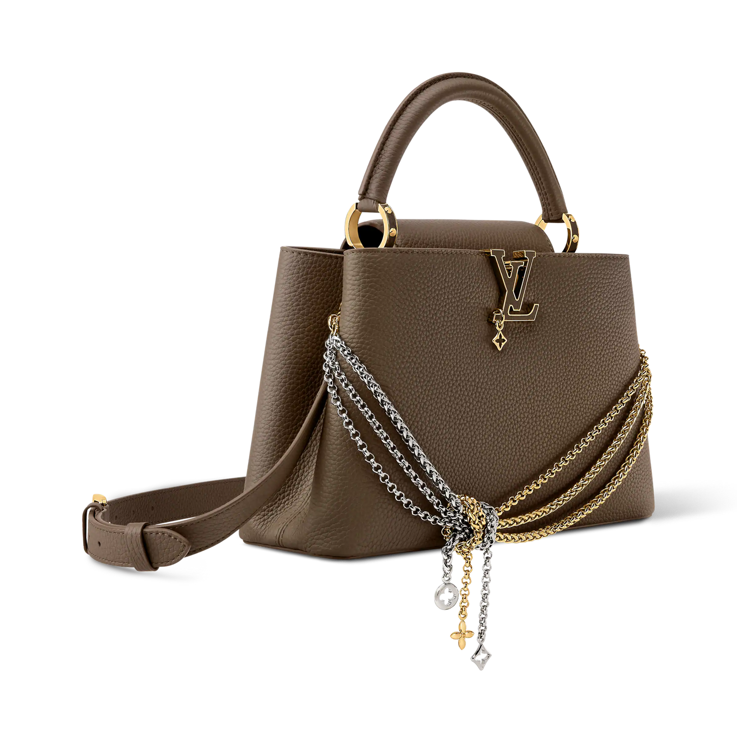 Capucines Mini Grained Leather Black Top Handle Bag
