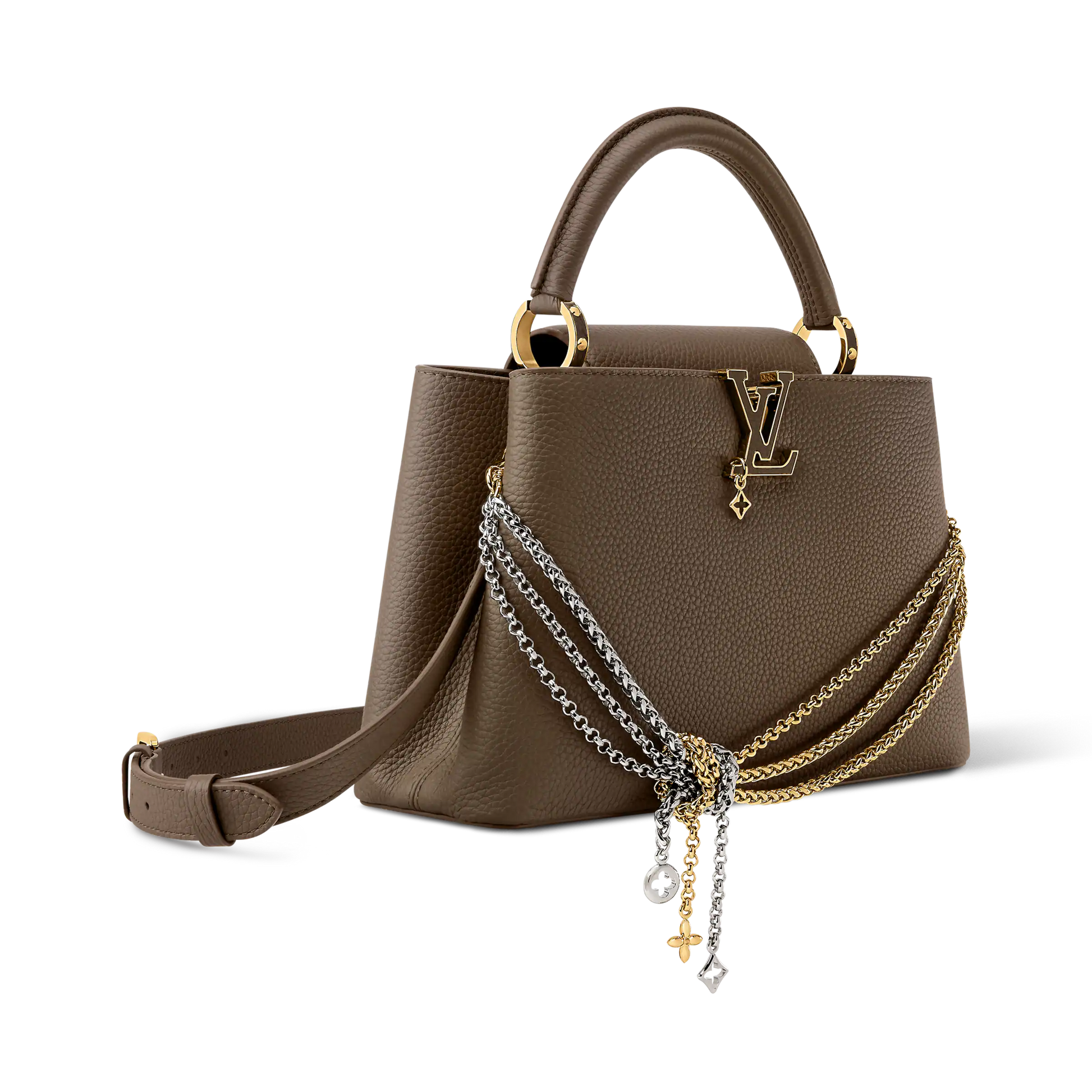 Capucines Mini Grained Leather Black Top Handle Bag