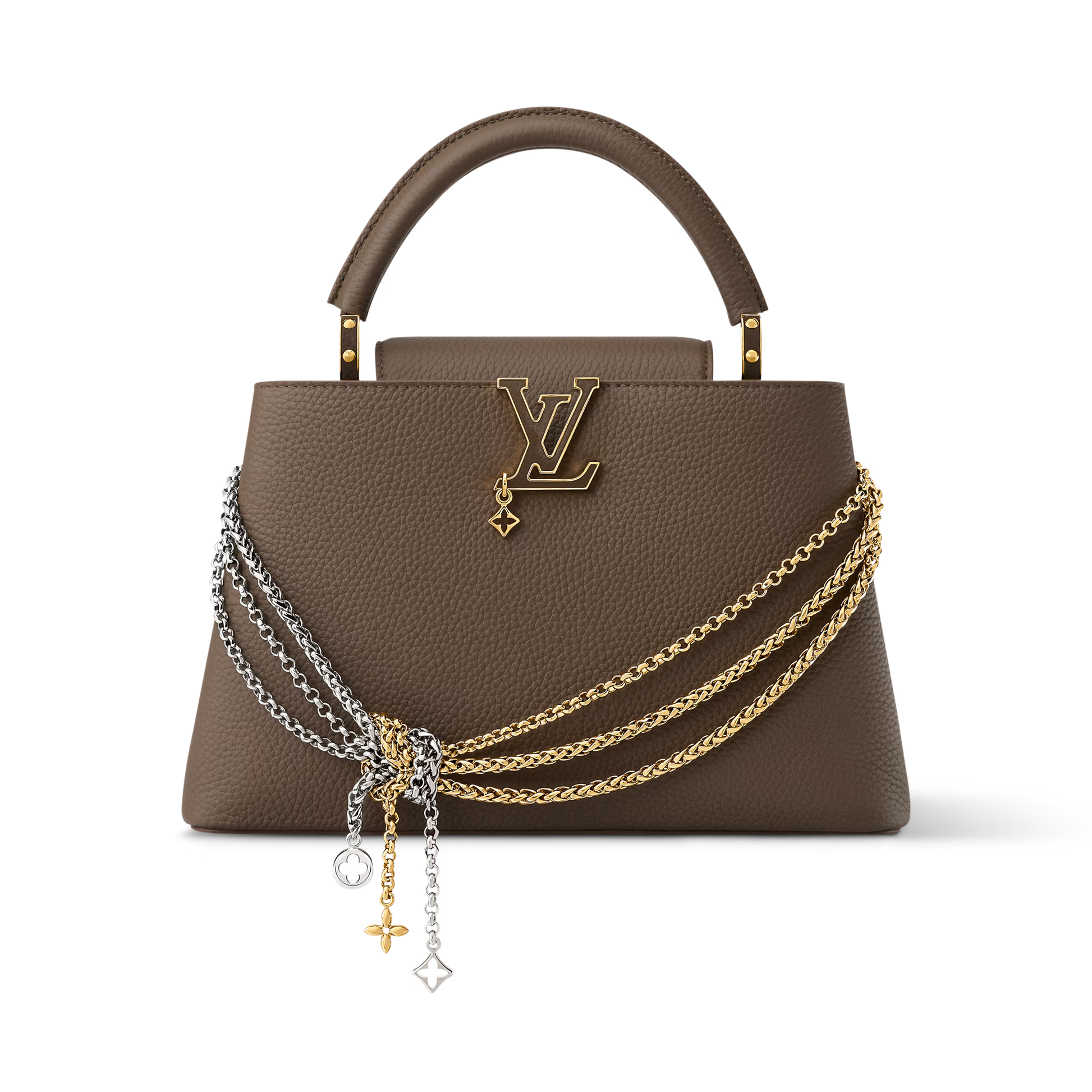 Capucines Mini Grained Leather Black Top Handle Bag