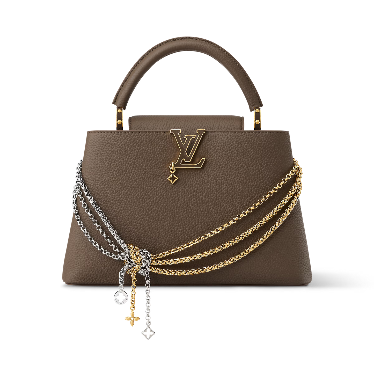 Capucines Mini Grained Leather Black Top Handle Bag