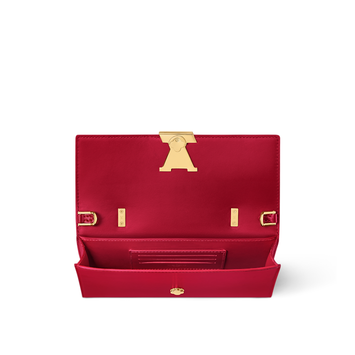 Wallet On Chain Capucines Smooth Leather Lipstick Red Crossbody Bag