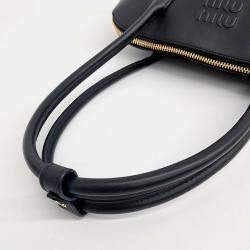 Miu Miu Black Leather Logo Embossed Top Handle Bag