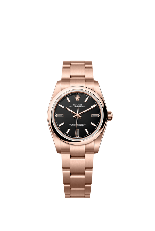 Oyster Perpetual 34 Oyster Chronometer Watch 34mm 18ct Everose Gold Black Dial Oyster Bracelet
