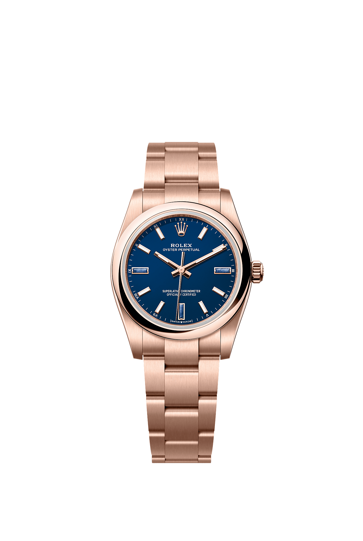 Oyster Perpetual 34 Oyster Chronometer Watch 34mm 18ct Everose Gold Blue Stone Dial Oyster Bracelet