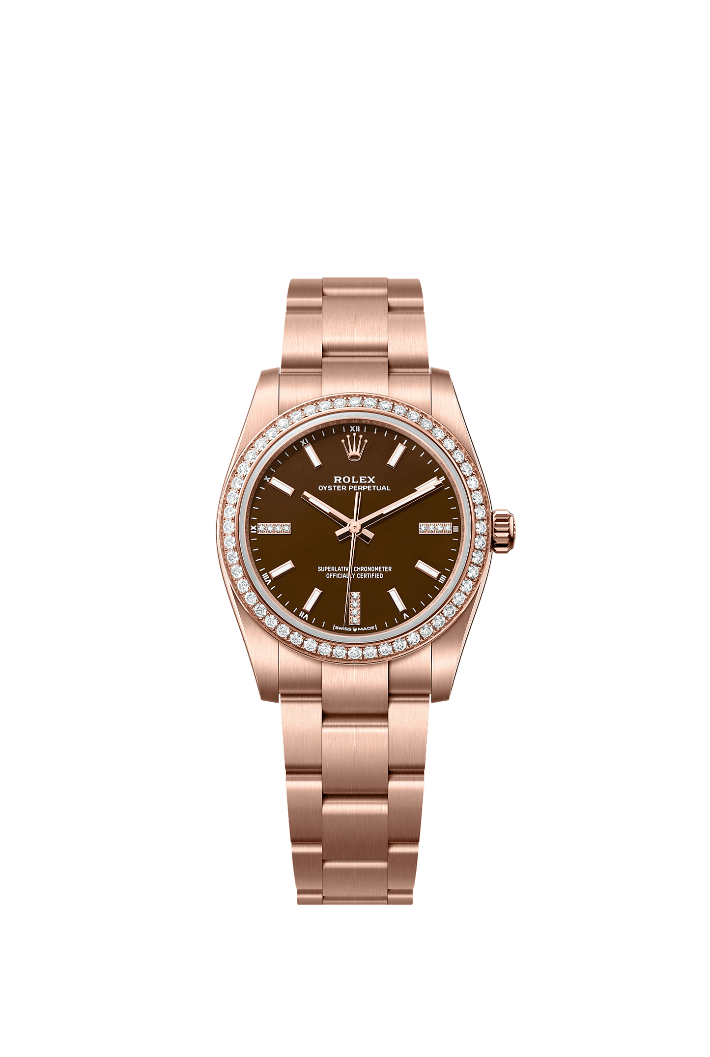 Oyster Perpetual 34 Oyster Chronometer Watch 34mm 18ct Everose Gold Brown Stone Diamond Dial Oyster Bracelet